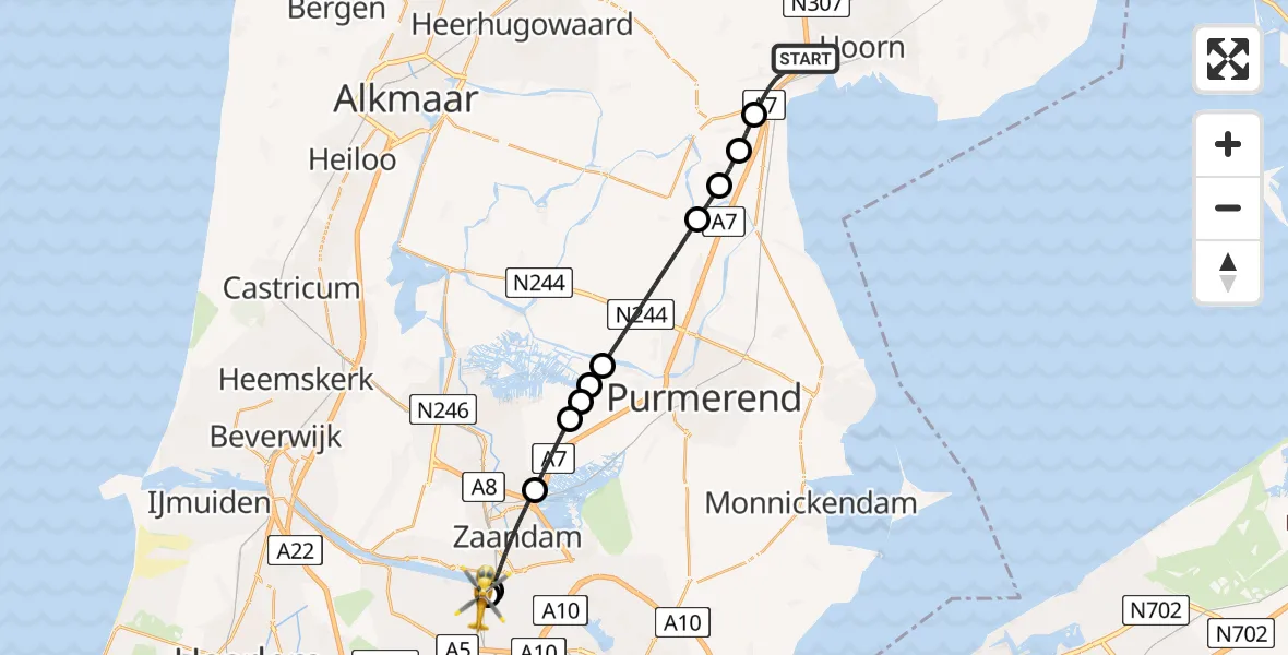 Routekaart van de vlucht: Lifeliner 1 naar Amsterdam Heliport, Amsterdam Heliport