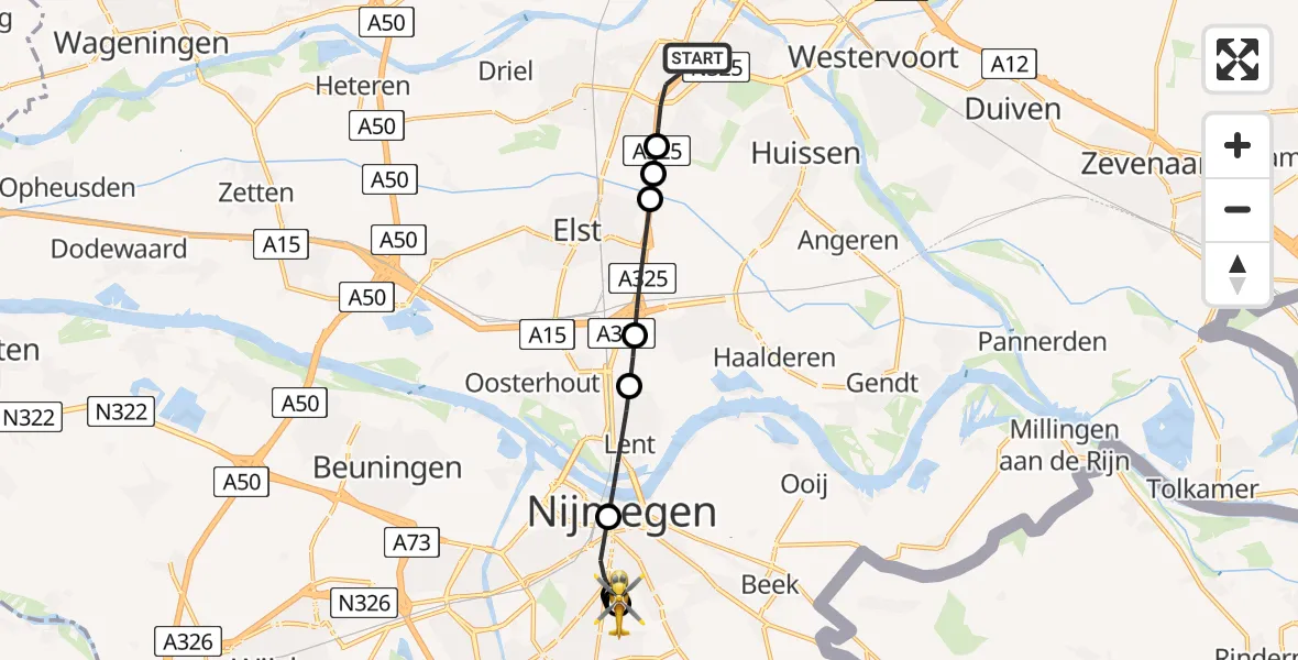 Routekaart van de vlucht: Lifeliner 3 naar Radboud University Medical Center Heliport, Radboud University Medical Center Heliport