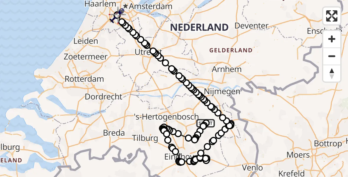 Routekaart van de vlucht: Politiehelikopter naar Amsterdam Vliegveld Schiphol, Amsterdam Vliegveld Schiphol