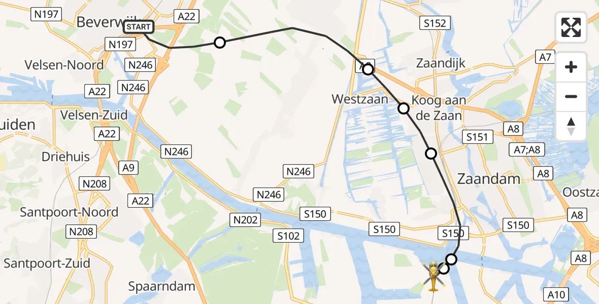 Routekaart van de vlucht: Lifeliner 1 naar Amsterdam Heliport, Amsterdam Heliport