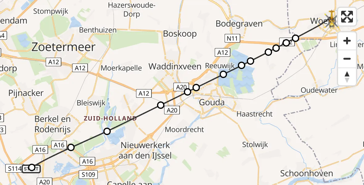 Routekaart van de vlucht: Lifeliner 2 naar Woerden, Geraniumstraat