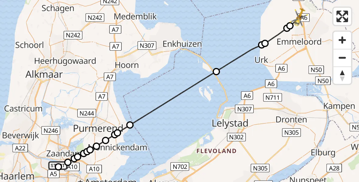 Routekaart van de vlucht: Lifeliner 1 naar Bant, Noorderringweg
