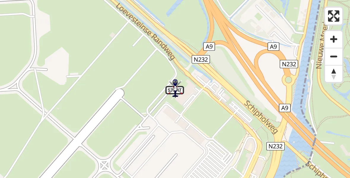 Routekaart van de vlucht: Politiehelikopter naar Amsterdam Vliegveld Schiphol, Amsterdam Vliegveld Schiphol