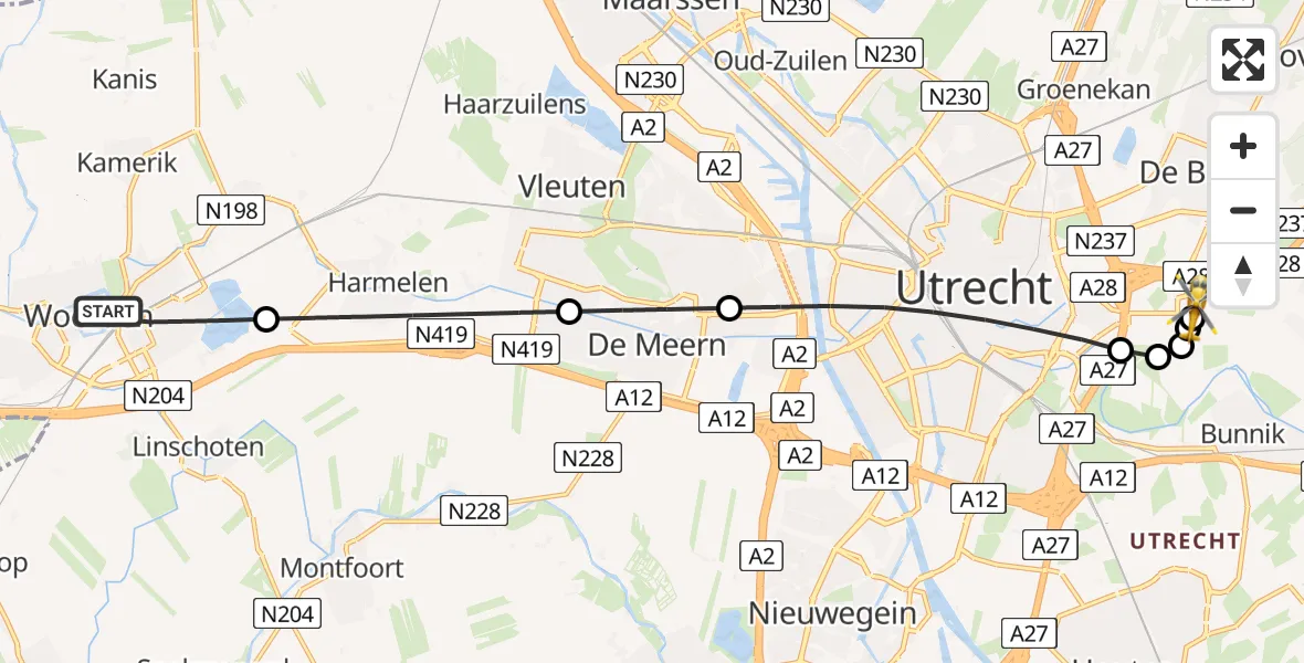 Routekaart van de vlucht: Lifeliner 2 naar Universitair Medisch Centrum Utrecht, Universitair Medisch Centrum Utrecht