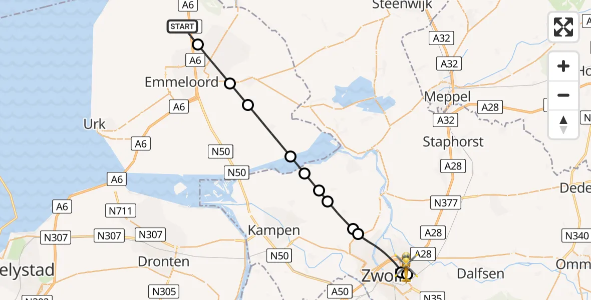 Routekaart van de vlucht: Lifeliner 1 naar Isala Hospital Zwolle Heliport, Isala Hospital Zwolle Heliport