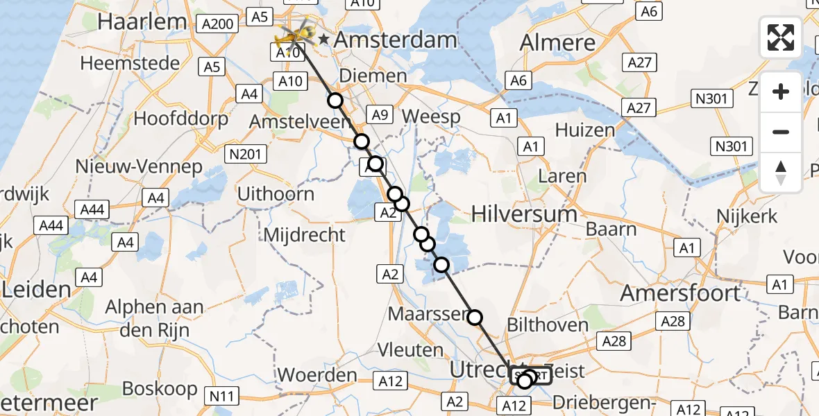 Routekaart van de vlucht: Lifeliner 2 naar Amsterdam, Erasmuspark