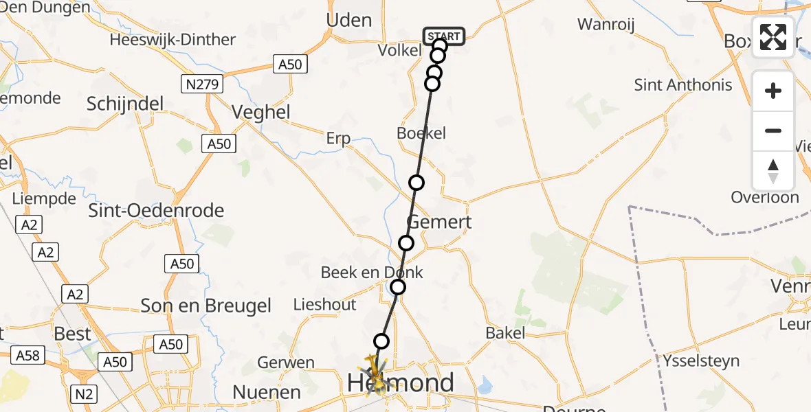 Routekaart van de vlucht: Lifeliner 3 naar Helmond, Jan van Brabantlaan