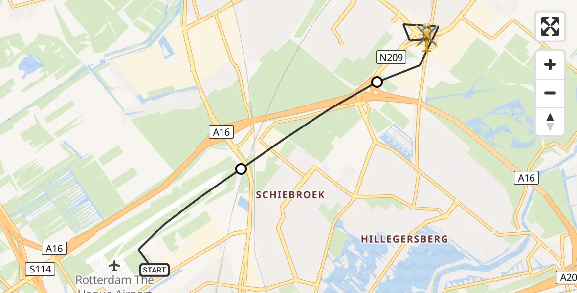 Routekaart van de vlucht: Lifeliner 2 naar Bergschenhoek, Zestienhovenweg