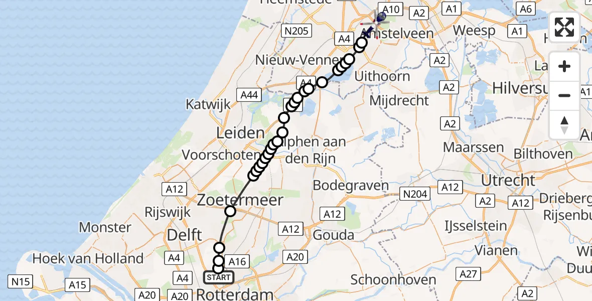 Routekaart van de vlucht: Politiehelikopter naar Amsterdam Vliegveld Schiphol, Amsterdam Vliegveld Schiphol