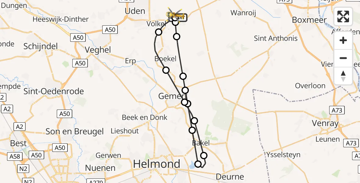 Routekaart van de vlucht: Lifeliner 3 naar Vliegbasis Volkel, Vliegbasis Volkel