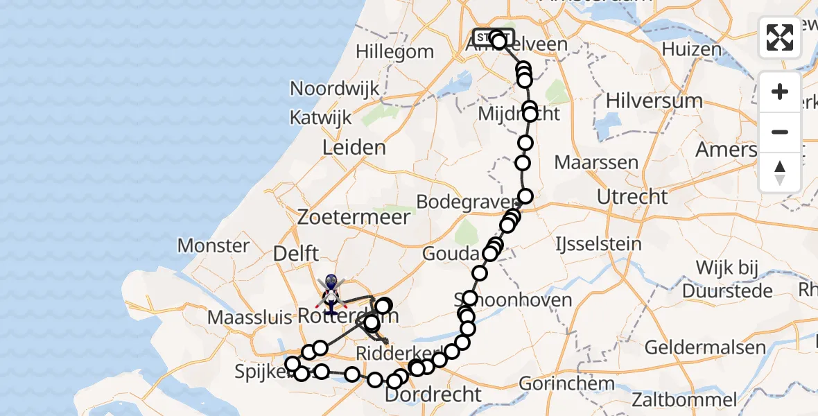 Routekaart van de vlucht: Politiehelikopter naar Rotterdam The Hague Airport, Rotterdam The Hague Airport