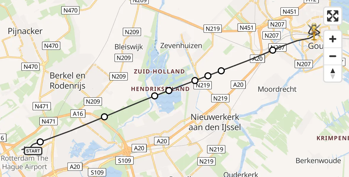 Routekaart van de vlucht: Lifeliner 2 naar Gouda, Ronsseweg