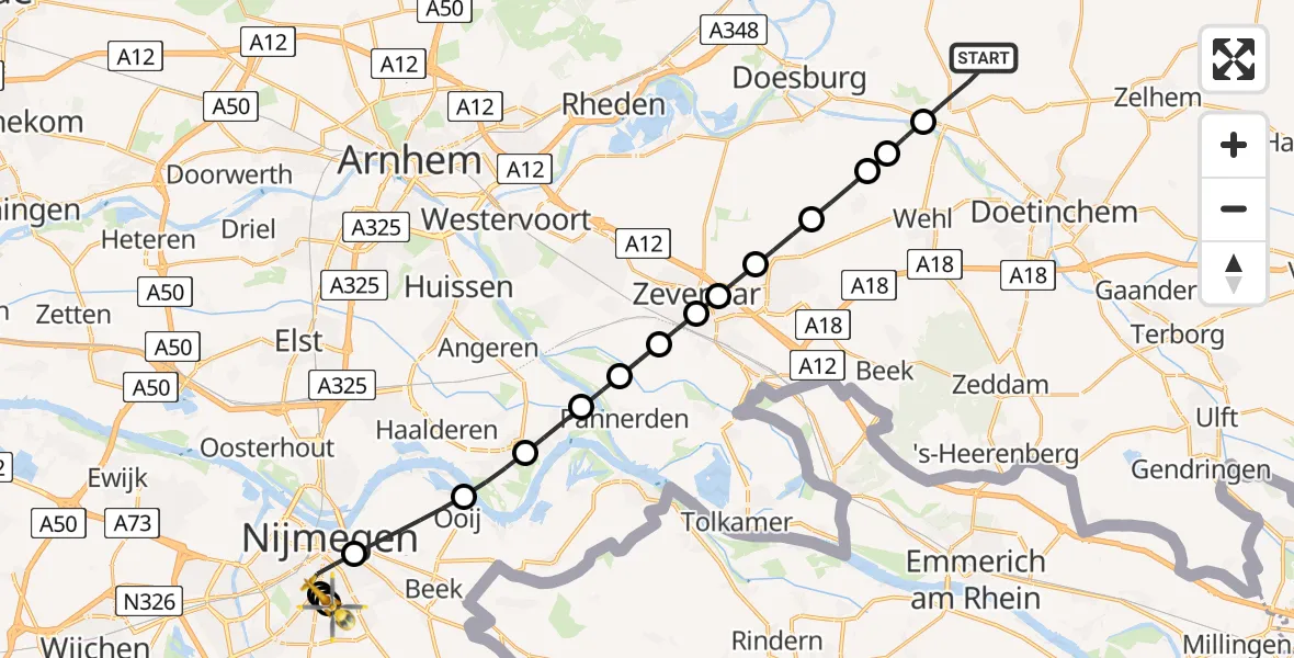 Routekaart van de vlucht: Lifeliner 3 naar Radboud University Medical Center Heliport, Radboud University Medical Center Heliport