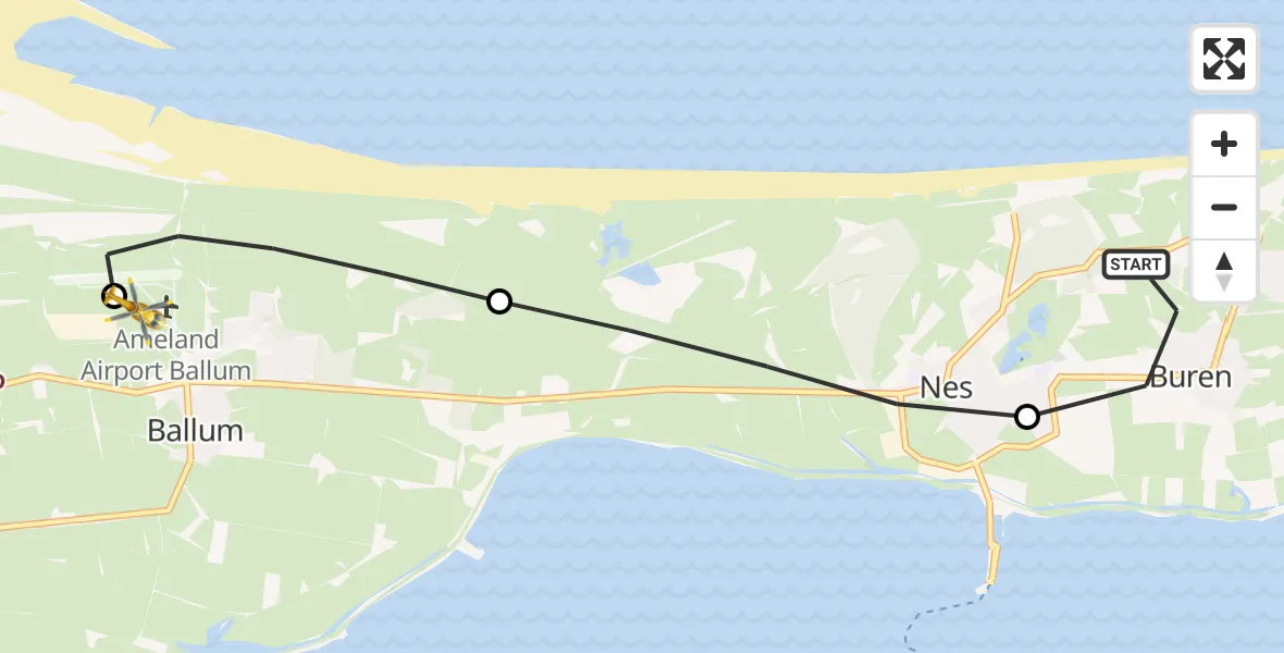 Routekaart van de vlucht: Lifeliner 4 naar Ameland Vliegveld Ballum, Ameland Vliegveld Ballum