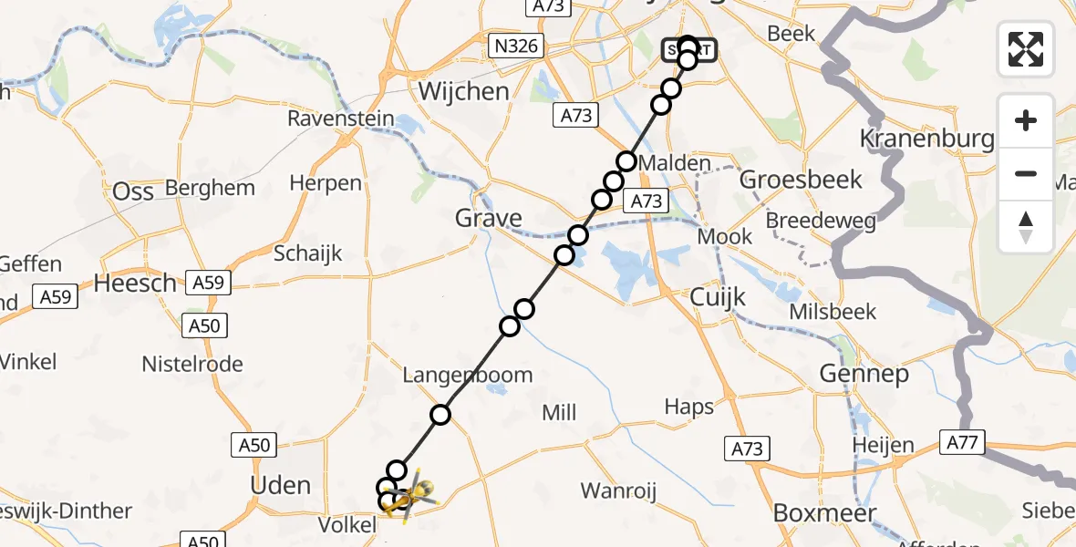 Routekaart van de vlucht: Lifeliner 3 naar Vliegbasis Volkel, Vliegbasis Volkel