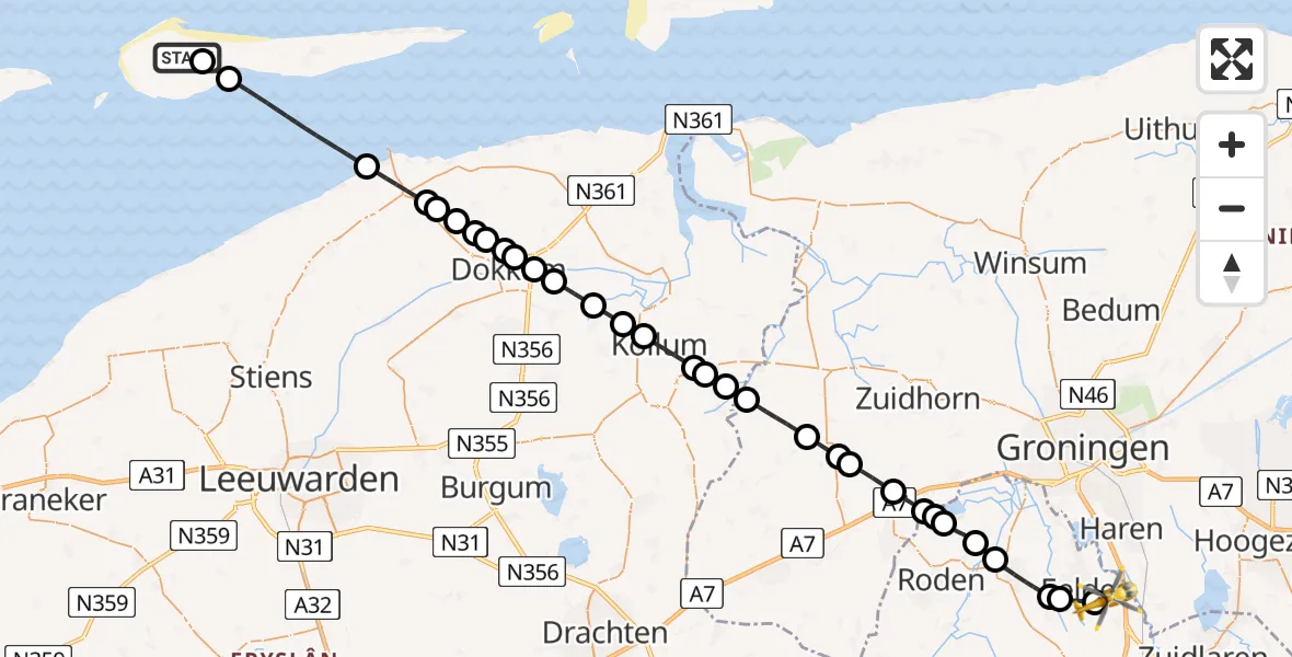 Routekaart van de vlucht: Lifeliner 4 naar Groningen Airport Eelde, Groningen Airport Eelde