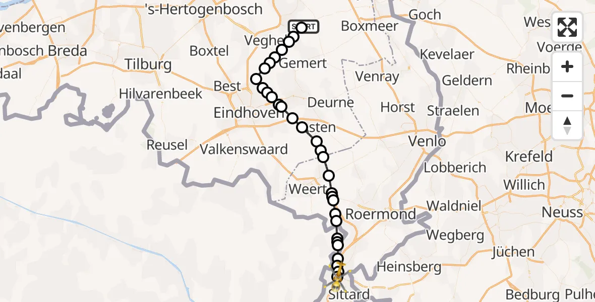Routekaart van de vlucht: Lifeliner 3 naar Born, Rijksweg A2