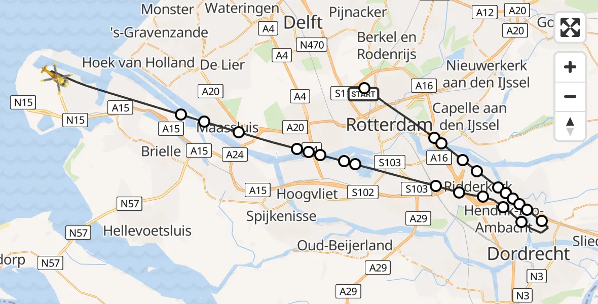 Routekaart van de vlucht: Lifeliner 2 naar Rotterdam, Australiëweg