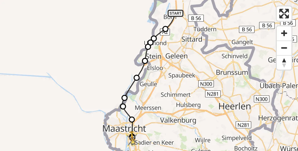 Routekaart van de vlucht: Lifeliner 3 naar Maastricht UMC+, Maastricht UMC+