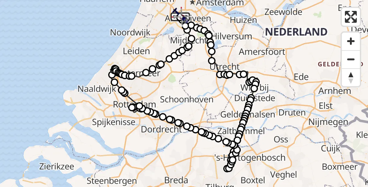 Routekaart van de vlucht: Politiehelikopter naar Amsterdam Vliegveld Schiphol, Amsterdam Vliegveld Schiphol