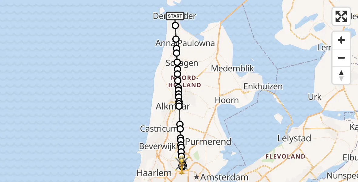 Routekaart van de vlucht: Lifeliner 1 naar Amsterdam Heliport, Amsterdam Heliport