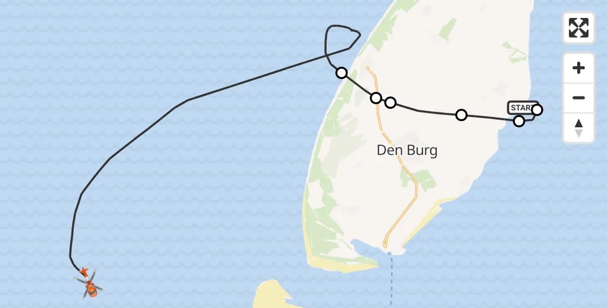 Routekaart van de vlucht: Kustwachthelikopter naar Noordzee, Noordzee