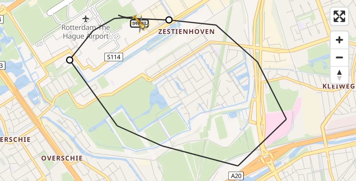 Vluchtroute Traumahelikopter Rotterdam The Hague Airport - Rotterdam The Hague Airport, 02 februari 2026, 16:12