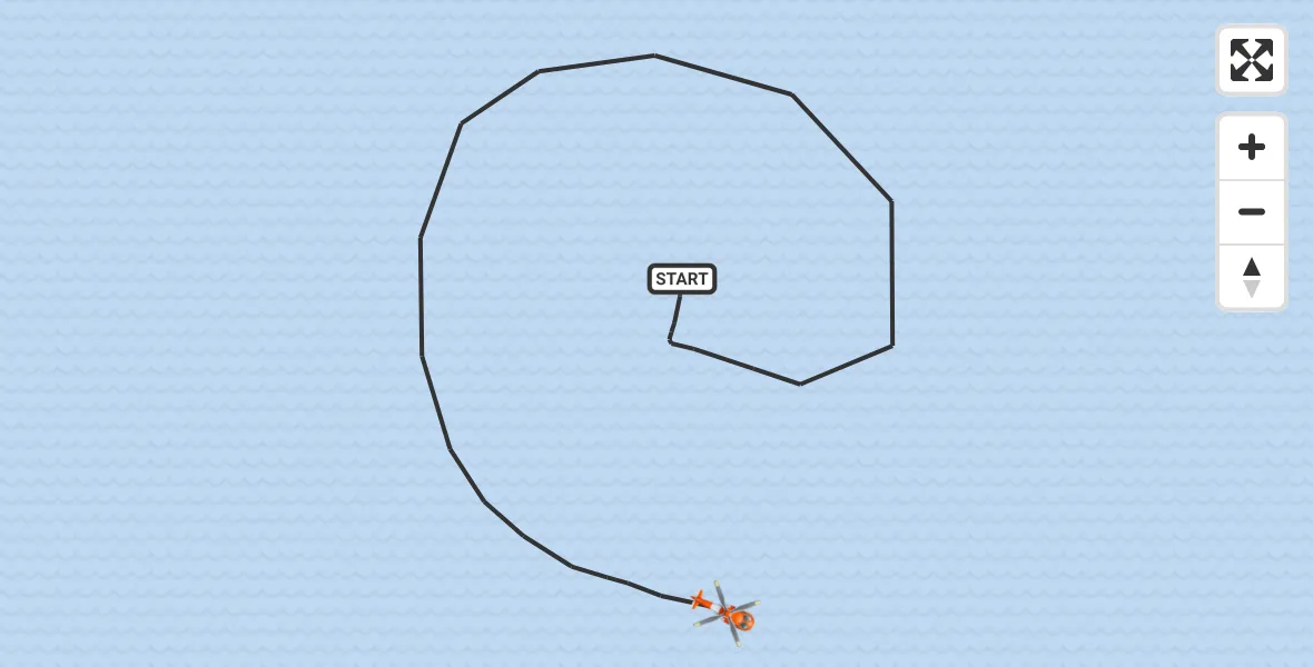 Routekaart van de vlucht: Kustwachthelikopter naar Noordzee