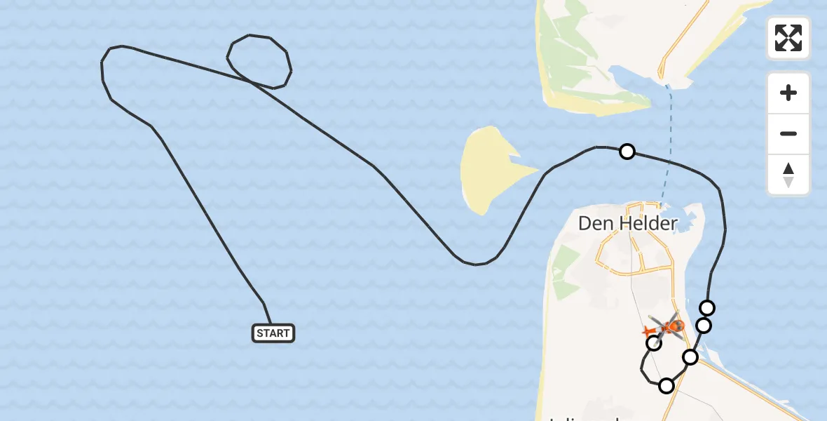 Routekaart van de vlucht: Kustwachthelikopter naar Militair vliegveld De Kooy / Den Helder Airport, Militair vliegveld De Kooy / Den Helder Airport