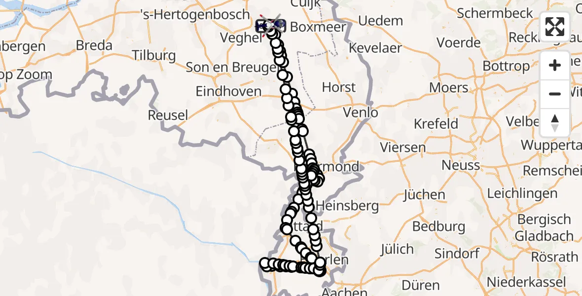 Routekaart van de vlucht: Politiehelikopter naar Vliegbasis Volkel, Vliegbasis Volkel