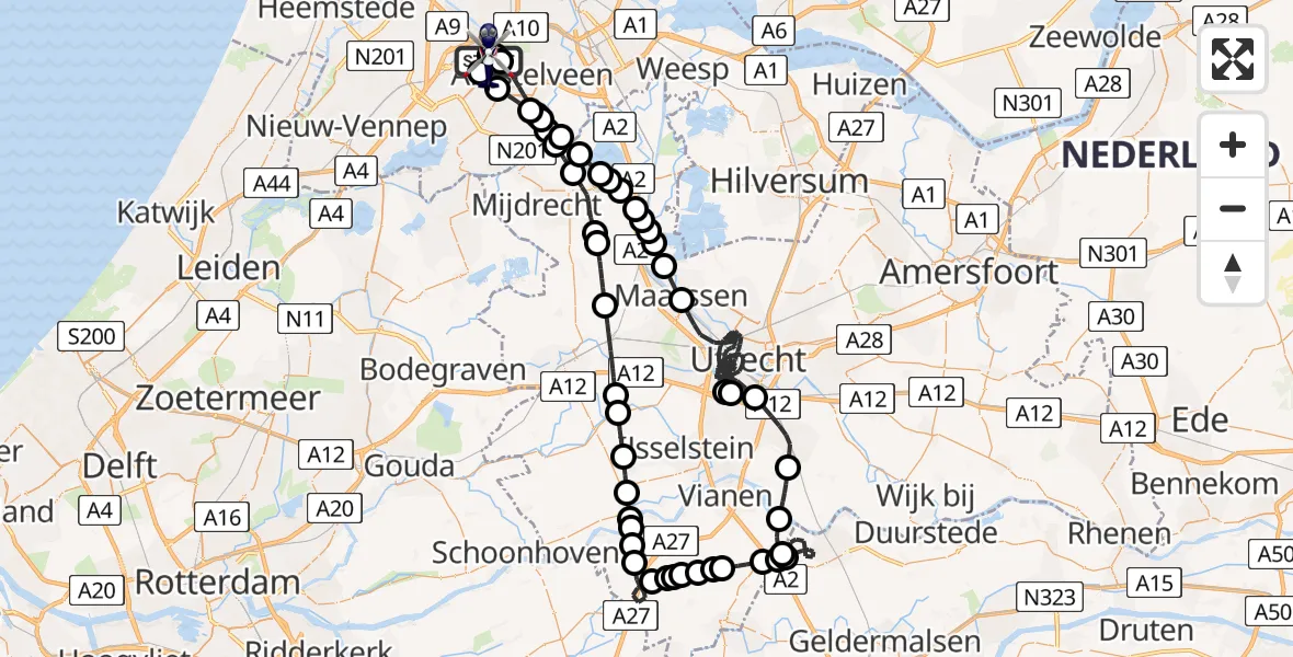 Routekaart van de vlucht: Politiehelikopter naar Amsterdam Vliegveld Schiphol, Amsterdam Vliegveld Schiphol