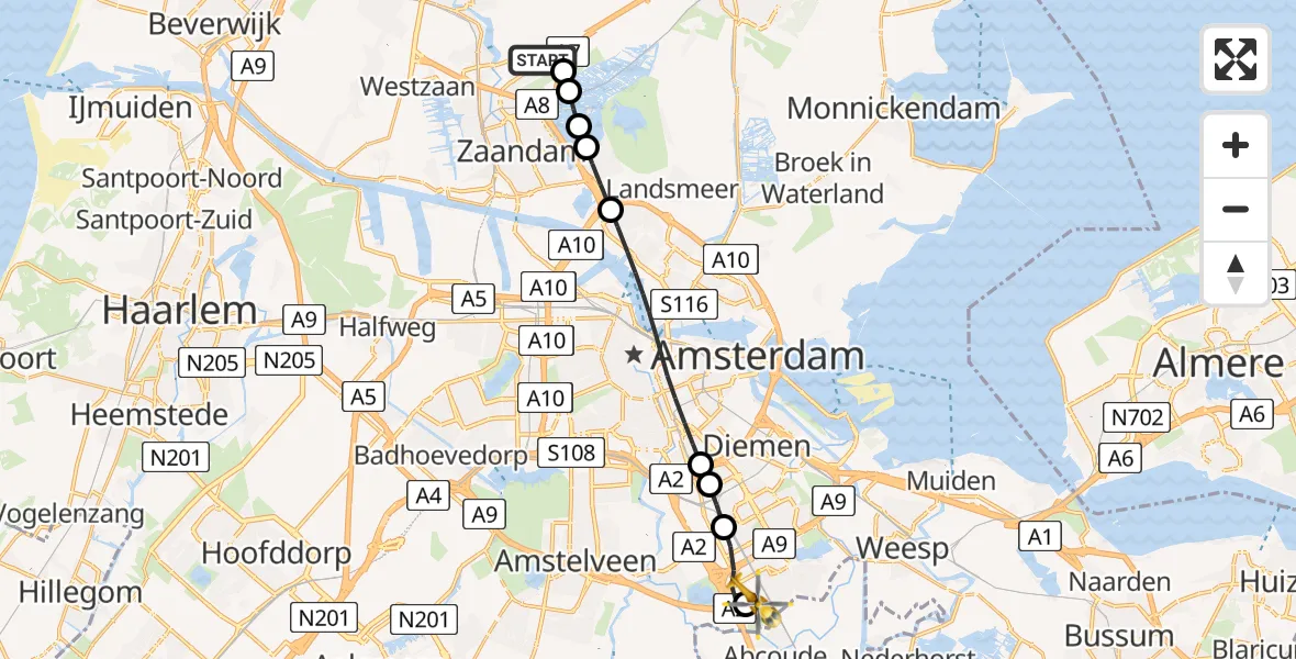 Routekaart van de vlucht: Lifeliner 1 naar Amsterdam UMC Helipad, Amsterdam UMC Helipad