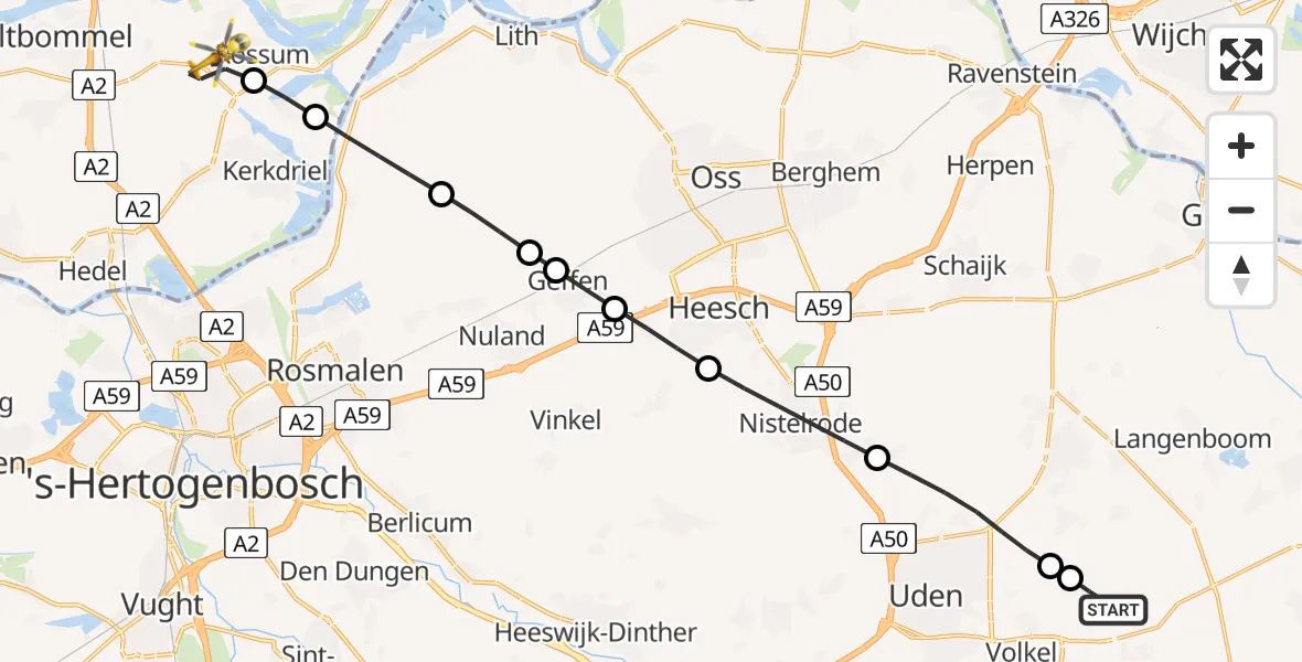 Routekaart van de vlucht: Lifeliner 3 naar Rossum, H.C. de Jonghweg