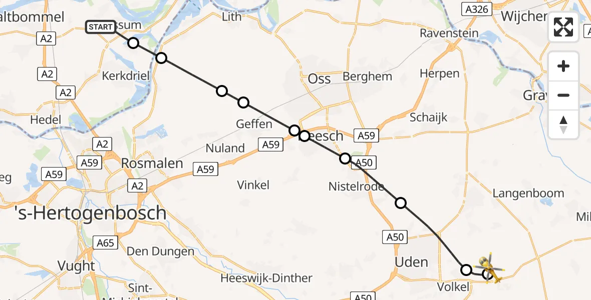 Routekaart van de vlucht: Lifeliner 3 naar Vliegbasis Volkel, Vliegbasis Volkel