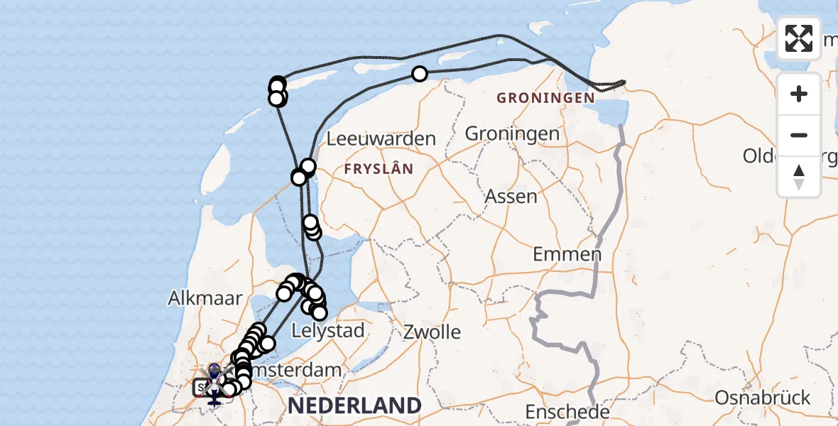 Routekaart van de vlucht: Politiehelikopter naar Amsterdam Vliegveld Schiphol, Amsterdam Vliegveld Schiphol