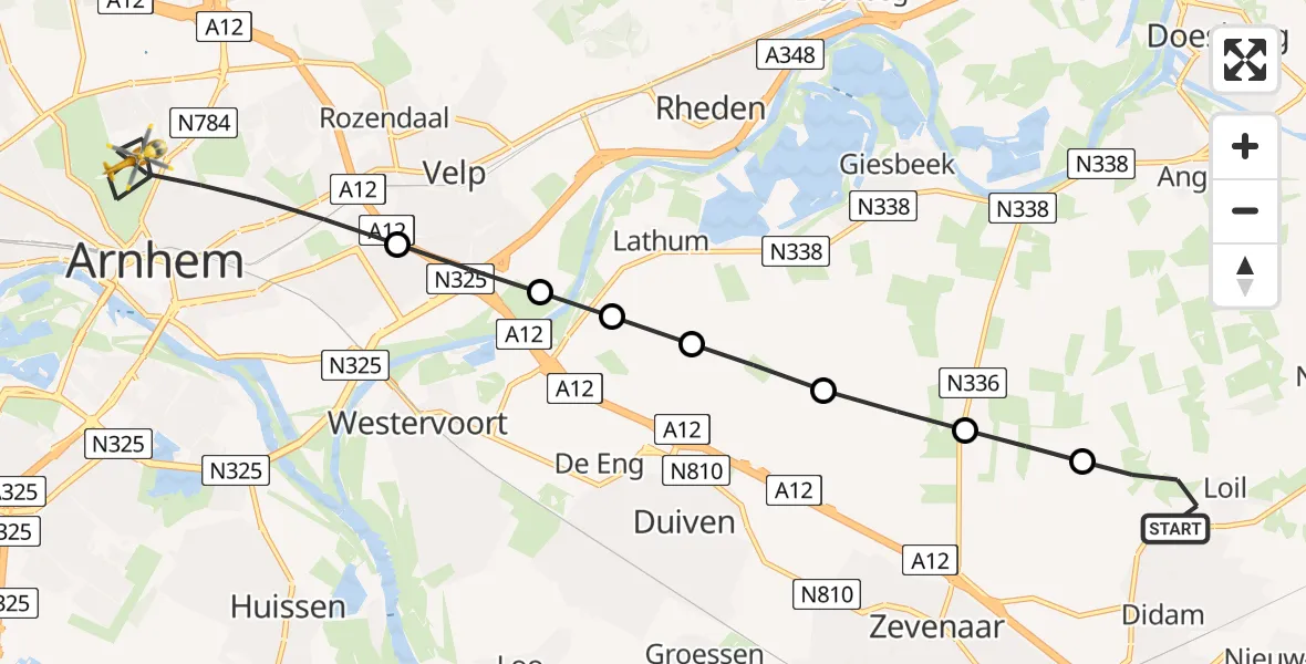 Routekaart van de vlucht: Lifeliner 3 naar Arnhem, Parkweg