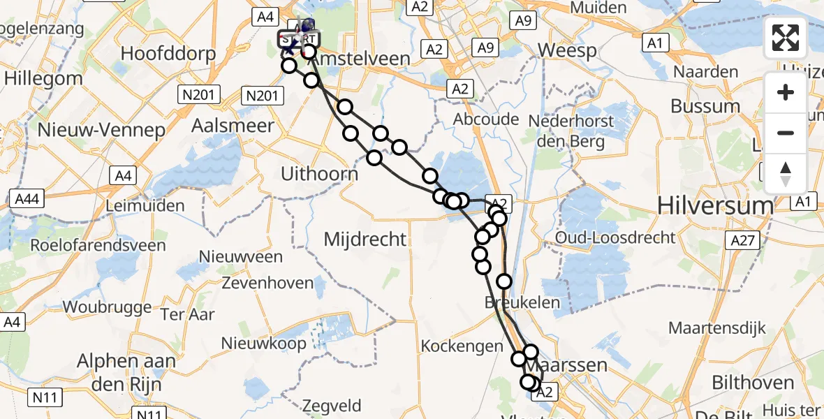 Routekaart van de vlucht: Politiehelikopter naar Amsterdam Vliegveld Schiphol, Amsterdam Vliegveld Schiphol
