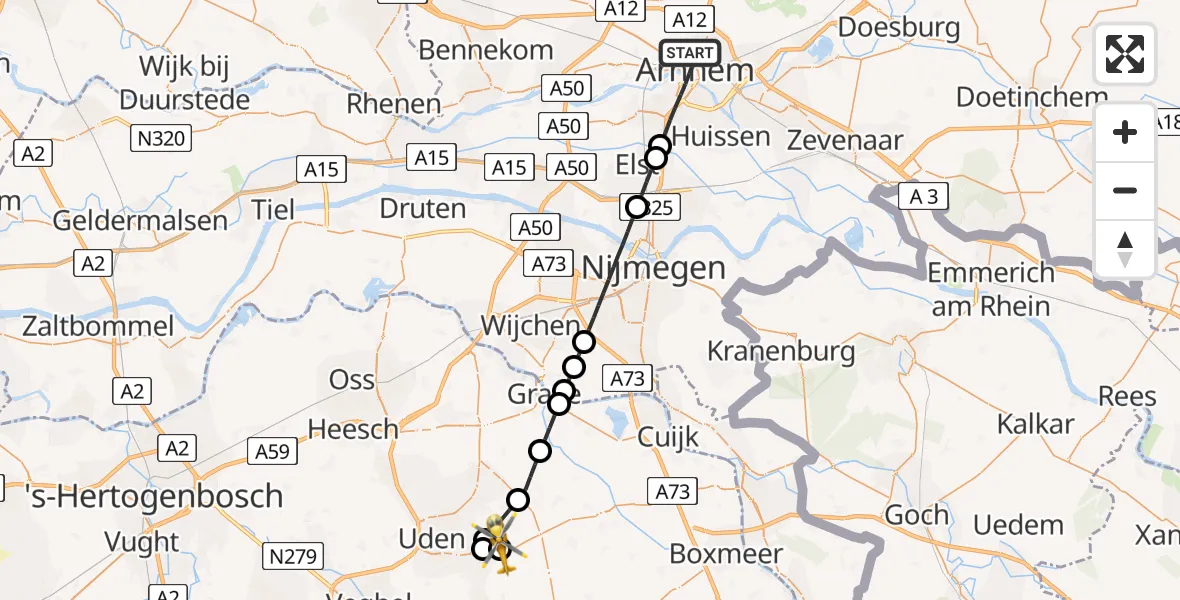 Routekaart van de vlucht: Lifeliner 3 naar Vliegbasis Volkel, Vliegbasis Volkel