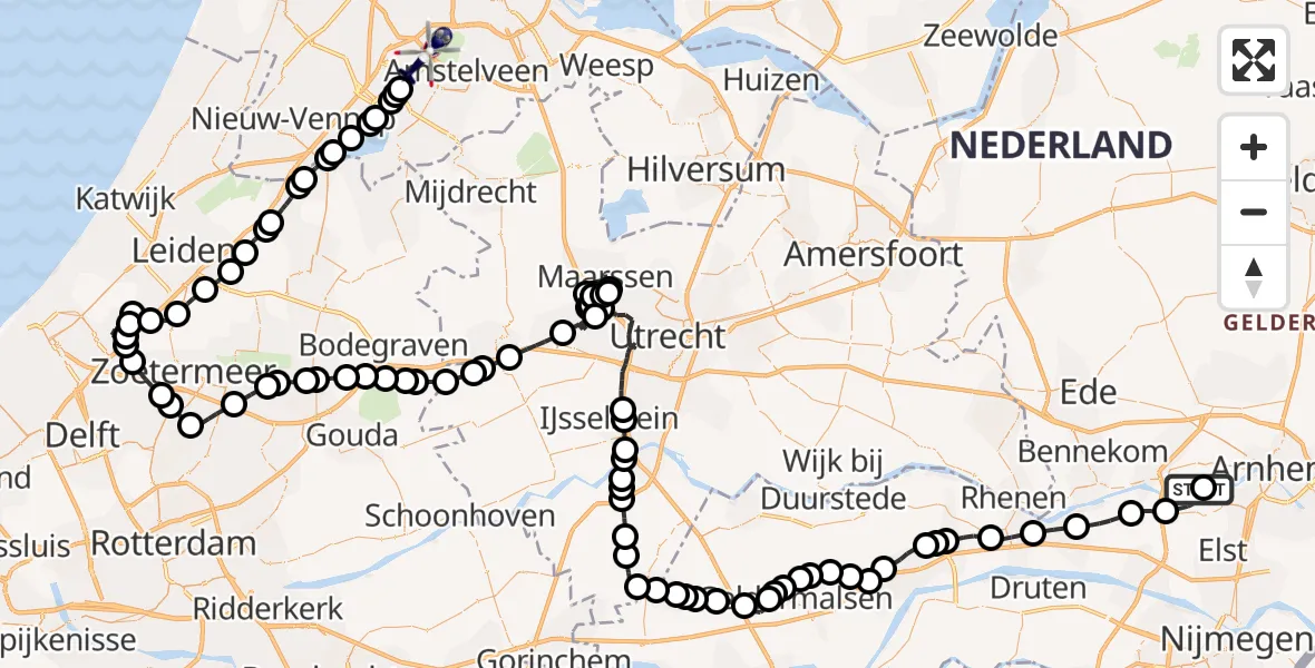 Routekaart van de vlucht: Politiehelikopter naar Amsterdam Vliegveld Schiphol, Amsterdam Vliegveld Schiphol