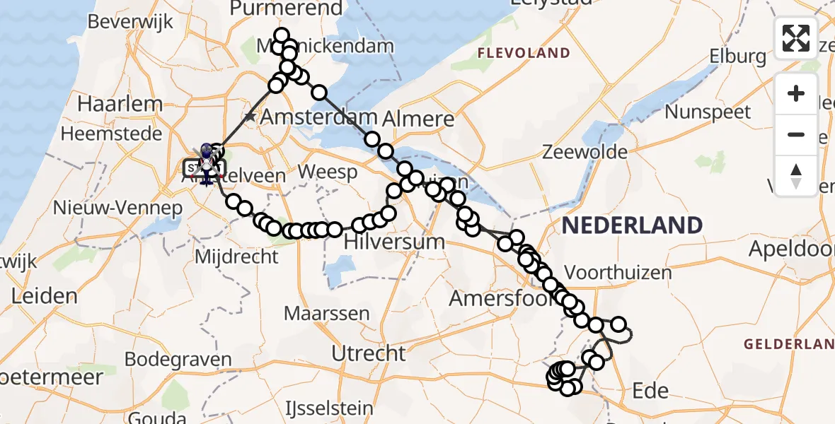 Routekaart van de vlucht: Politiehelikopter naar Amsterdam Vliegveld Schiphol, Amsterdam Vliegveld Schiphol