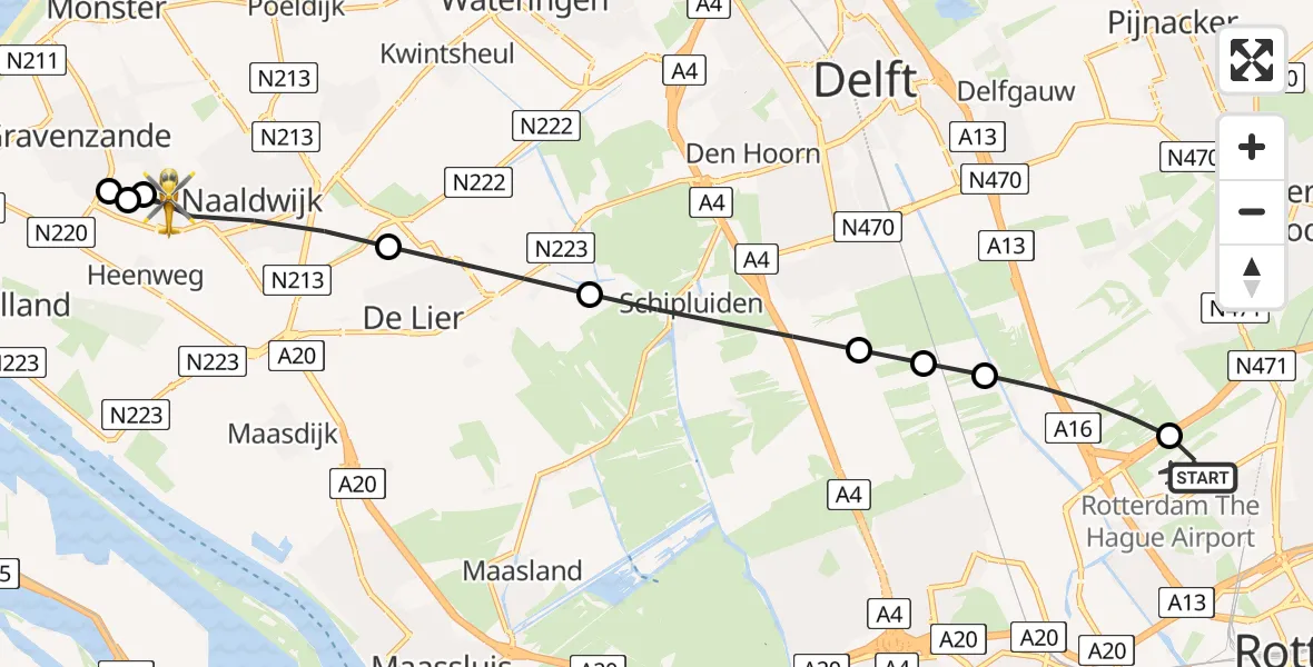 Routekaart van de vlucht: Lifeliner 2 naar Heenweg, Heenweg