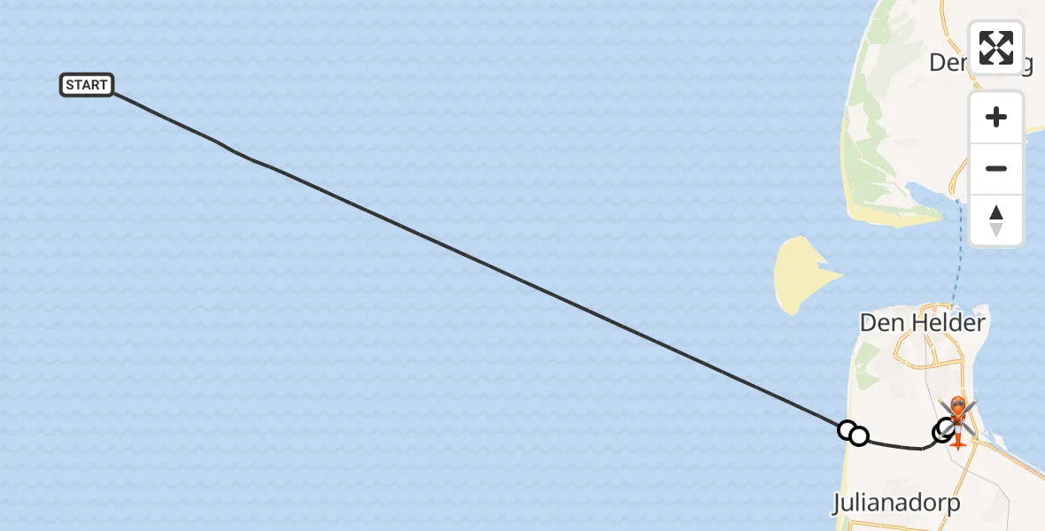 Routekaart van de vlucht: Kustwachthelikopter naar Militair vliegveld De Kooy / Den Helder Airport, Militair vliegveld De Kooy / Den Helder Airport