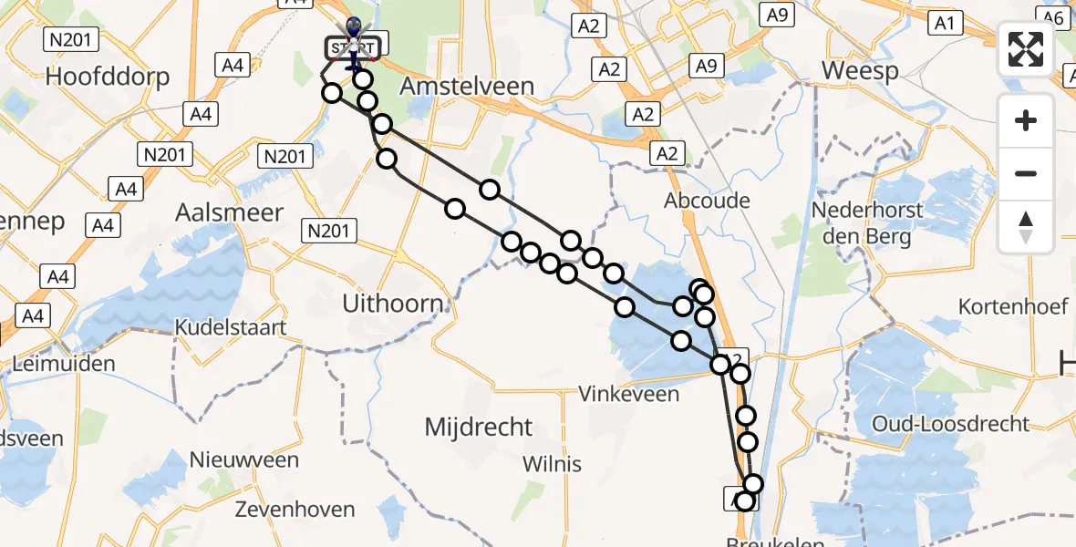 Routekaart van de vlucht: Politiehelikopter naar Amsterdam Vliegveld Schiphol, Amsterdam Vliegveld Schiphol