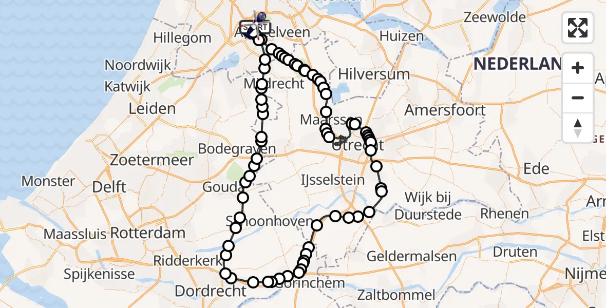 Routekaart van de vlucht: Politiehelikopter naar Amsterdam Vliegveld Schiphol, Amsterdam Vliegveld Schiphol