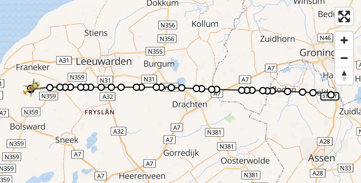 Routekaart van de vlucht: Lifeliner 4 naar Tzum, Lollumerweg