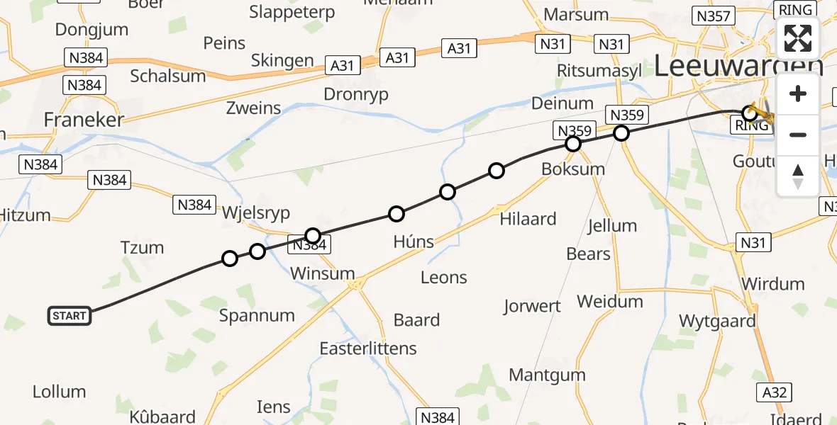Routekaart van de vlucht: Lifeliner 4 naar Leeuwarden Medical Center Heliport, Leeuwarden Medical Center Heliport
