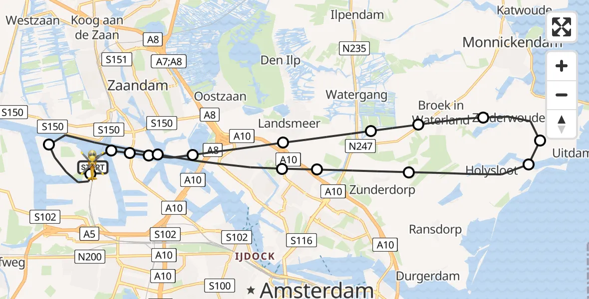 Routekaart van de vlucht: Lifeliner 1 naar Amsterdam Heliport, Amsterdam Heliport