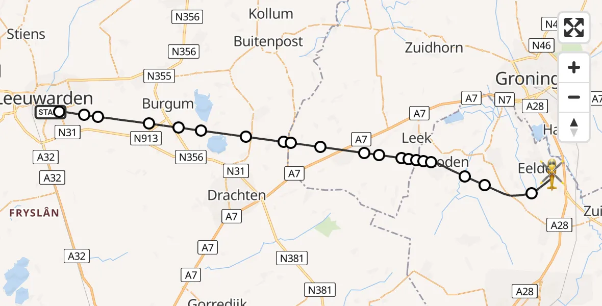 Routekaart van de vlucht: Lifeliner 4 naar Groningen Airport Eelde, Groningen Airport Eelde