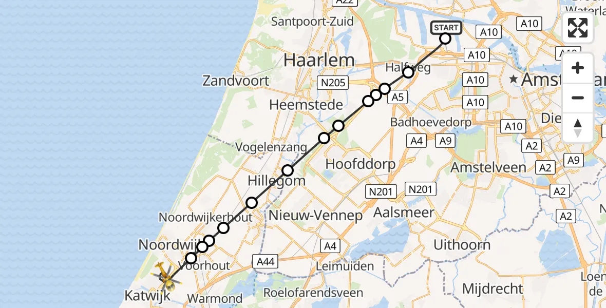 Routekaart van de vlucht: Lifeliner 1 naar Noordwijk, Herenweg