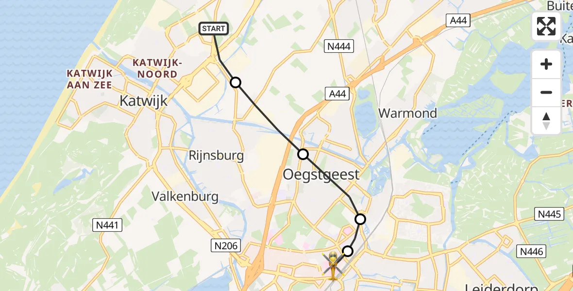 Routekaart van de vlucht: Lifeliner 1 naar Leiden University Medical Center Heliport, Leiden University Medical Center Heliport